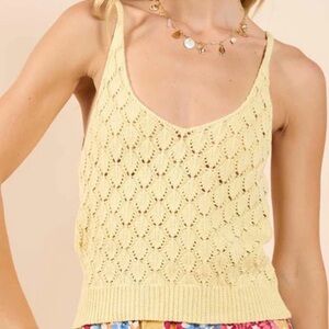 NWT Sadie & Sage Light Yellow Knit Lace Tank Top Size Medium